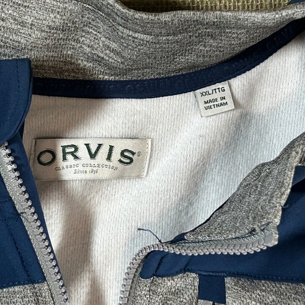 Orvis Mens Full Zip Jacket Gray Navy Blue XXL 1522009 Mock Neck Performance - Picture 2 of 7